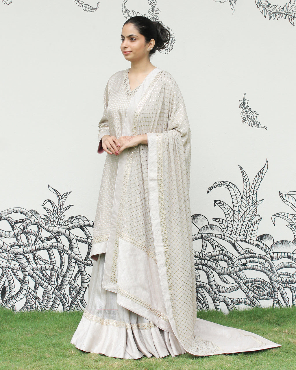 Grey Kanjeevaram Sharara Set