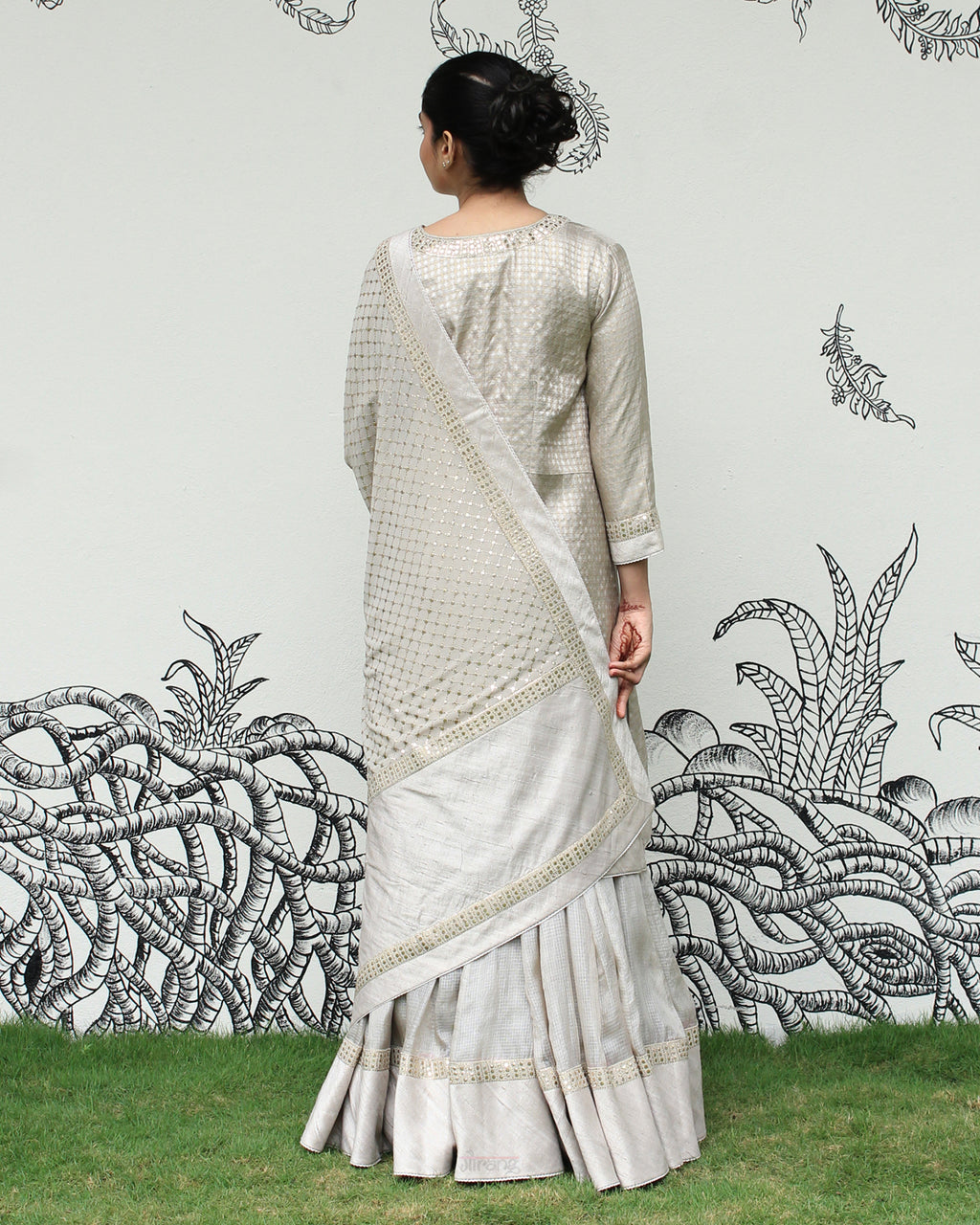 Grey Kanjeevaram Sharara Set