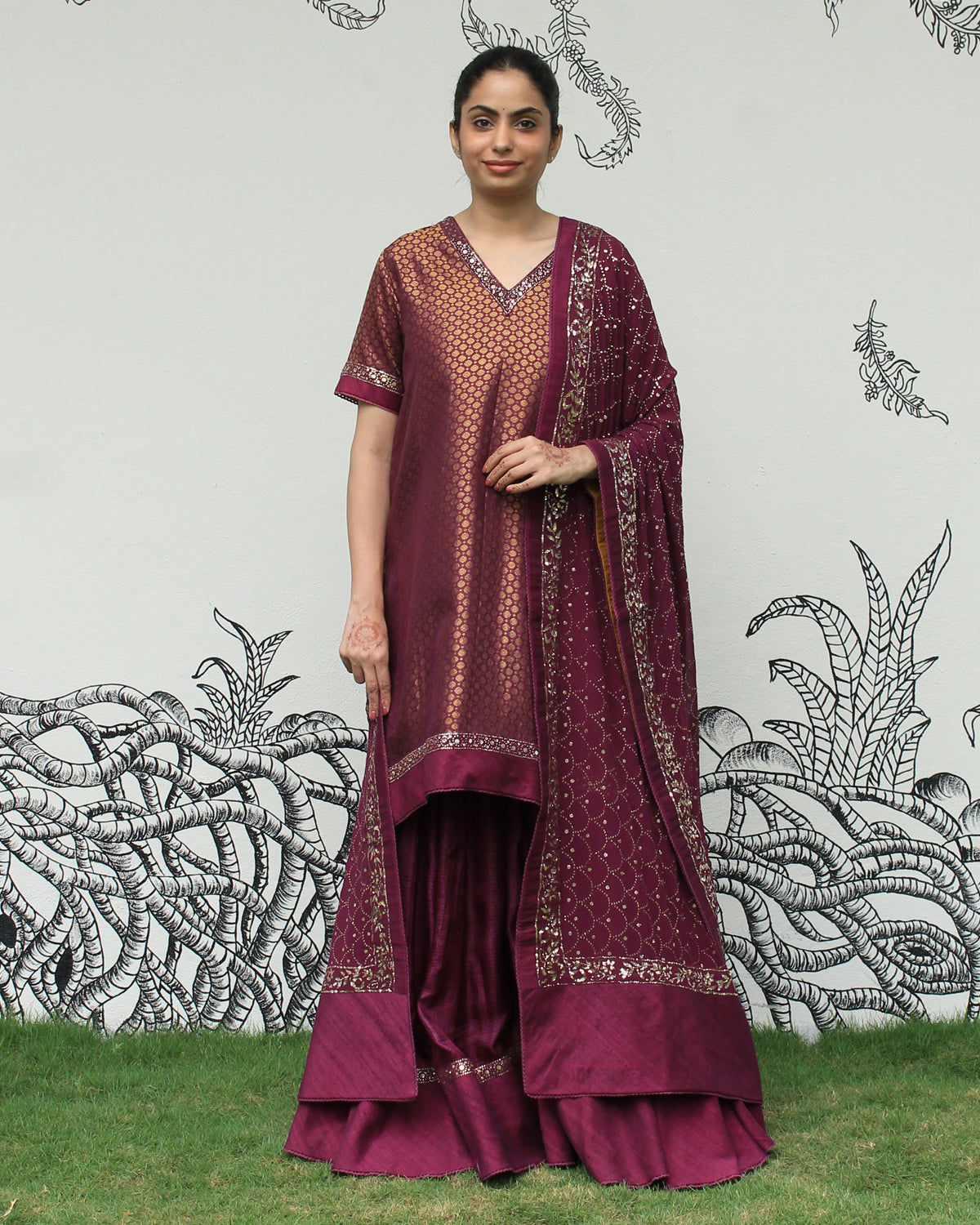 Maroon Kanjeevaram Sharara Set