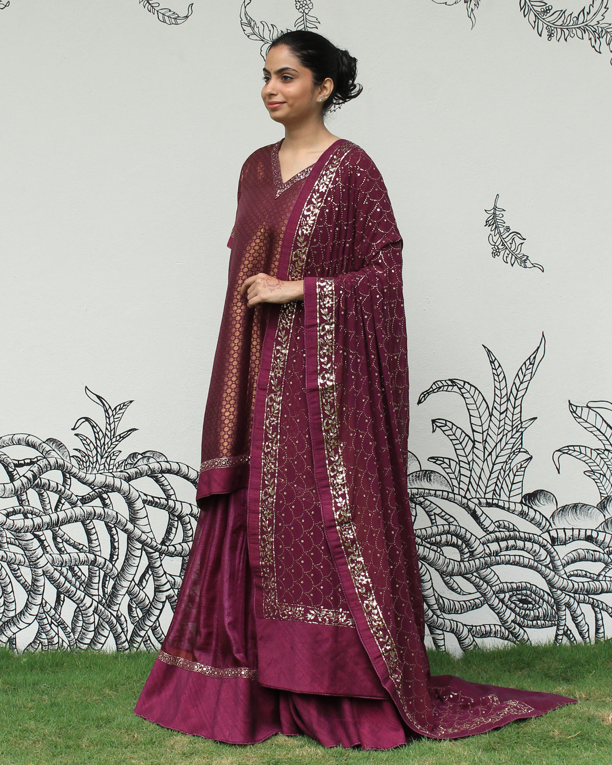 Maroon Kanjeevaram Sharara Set