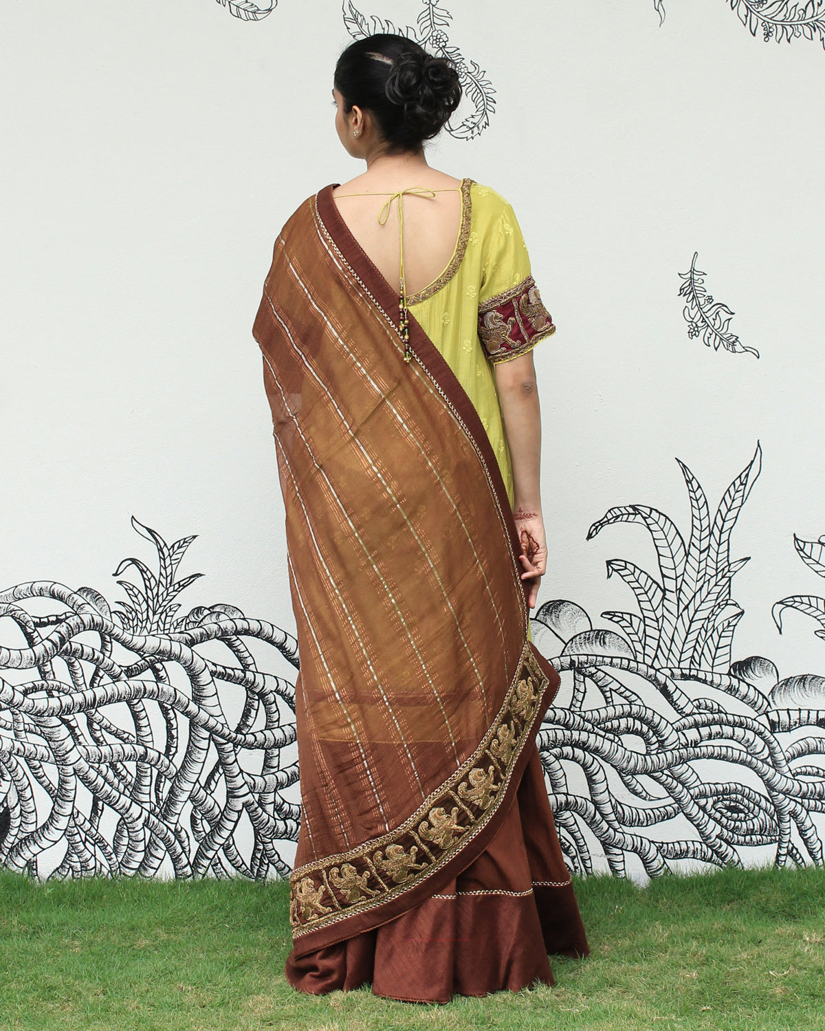 Green Self Embroidered Sharara Set