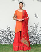 Orange Self Embroidered Sharara Set
