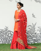 Orange Self Embroidered Sharara Set