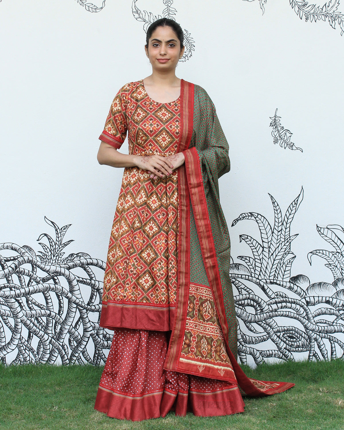 Red Patan Patola Sharara Set