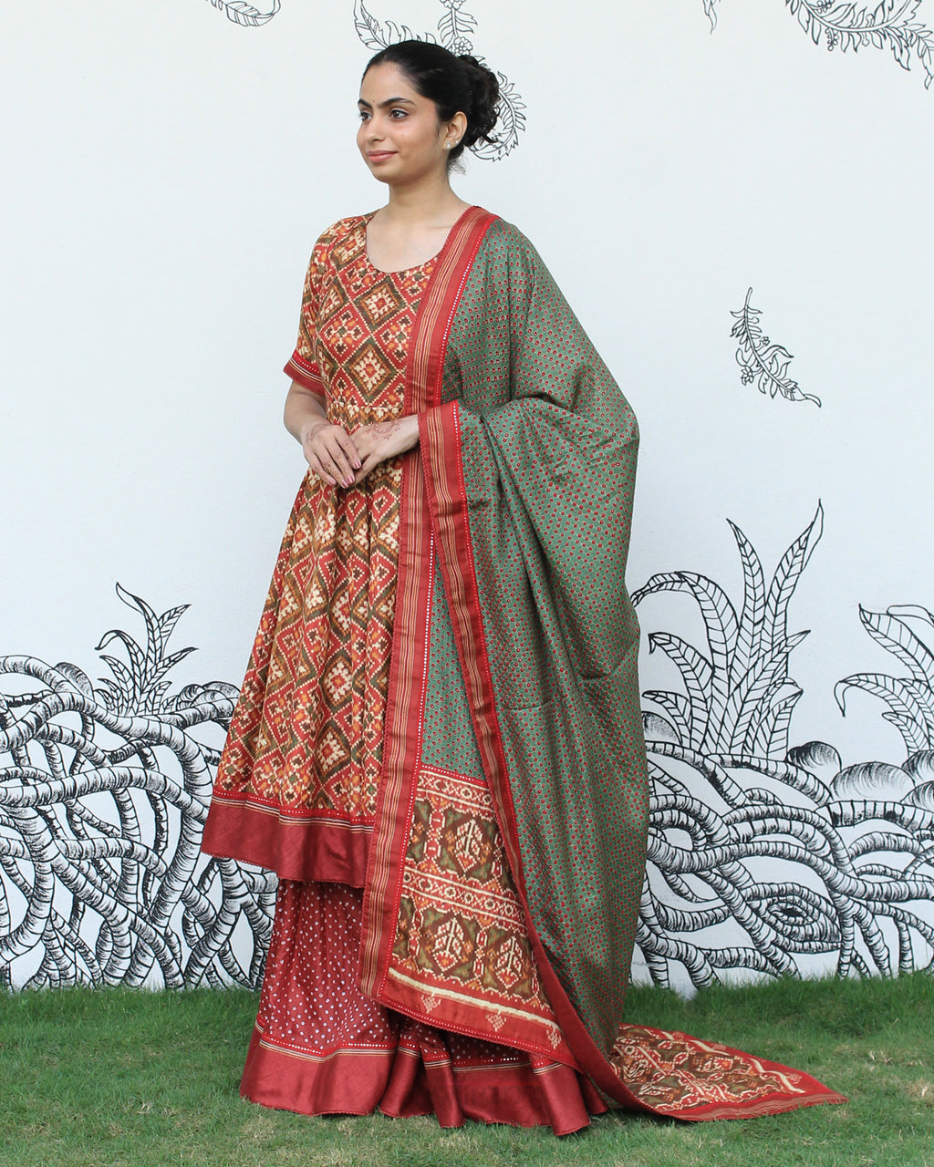 Red Patan Patola Sharara Set