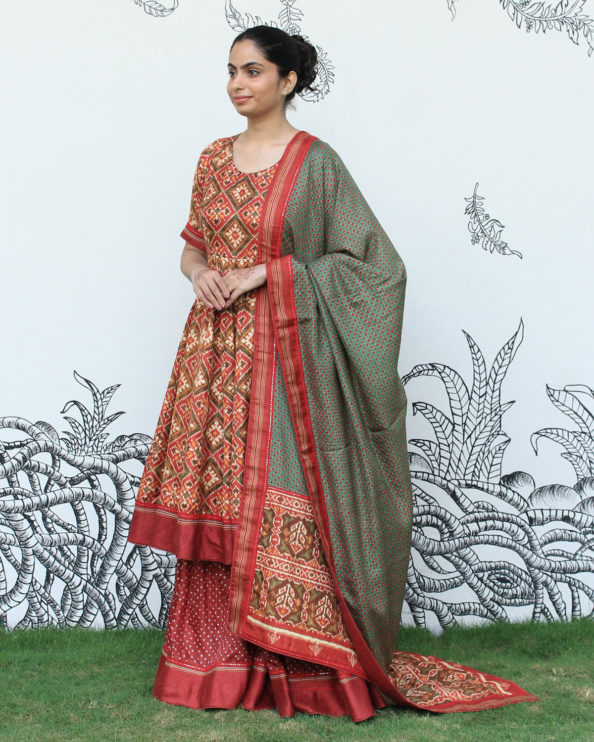 Red Patan Patola Sharara Set