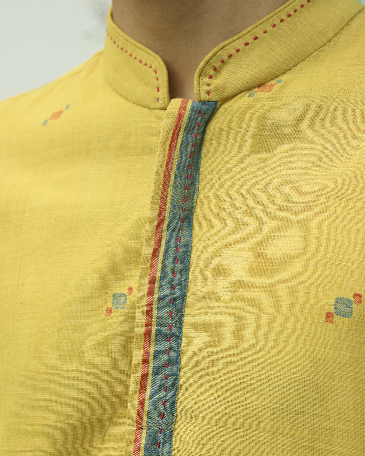 Yellow Handwoven Khadi Short Kurta