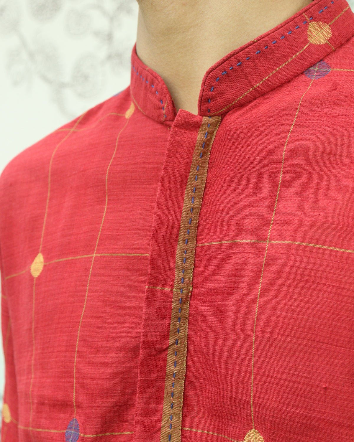 Red Handwoven Khadi Short Kurta