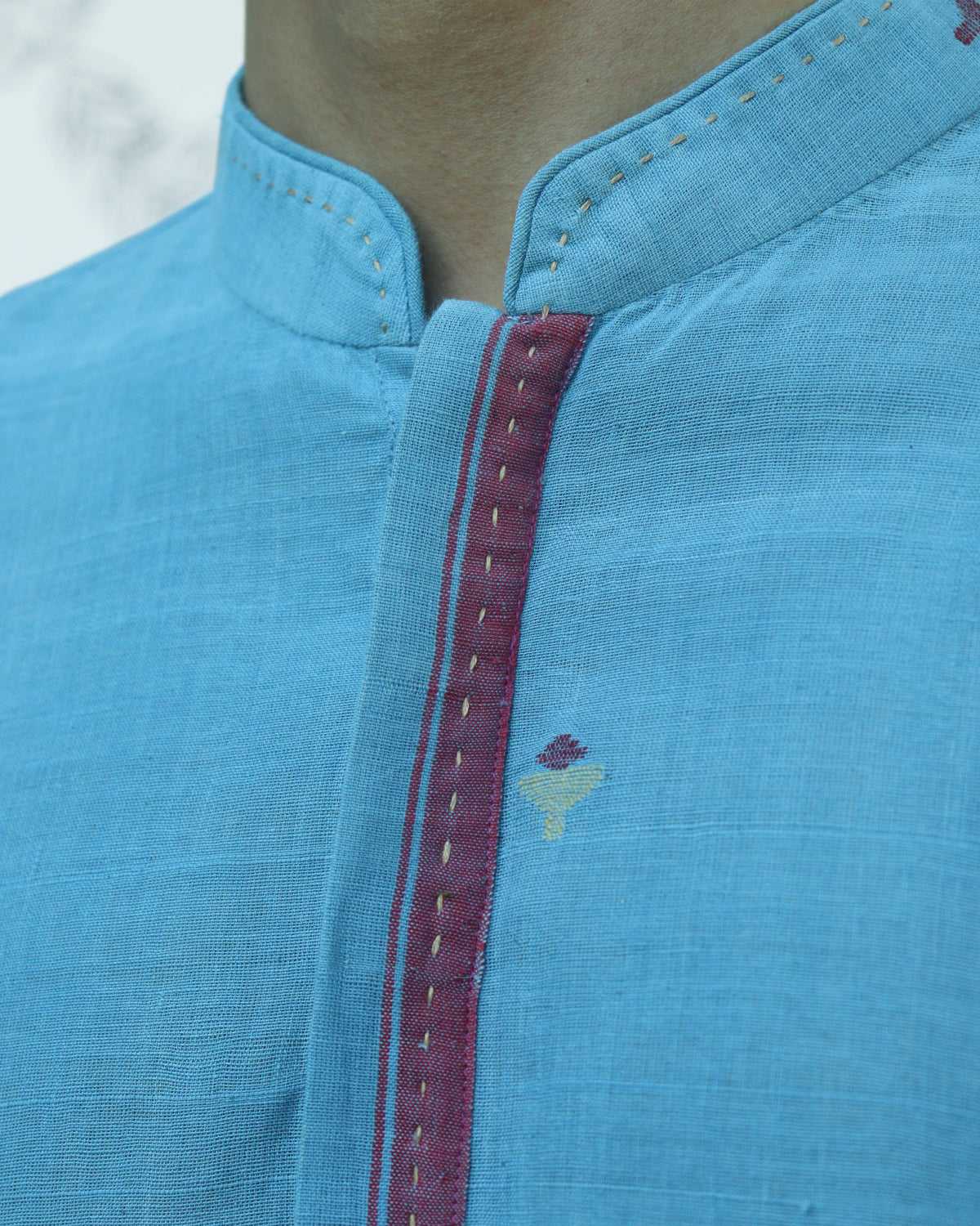 Light Blue Handwoven Khadi Short Kurta