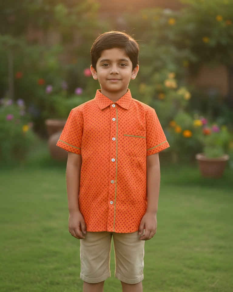 Orange Bandhani Printed Shirt