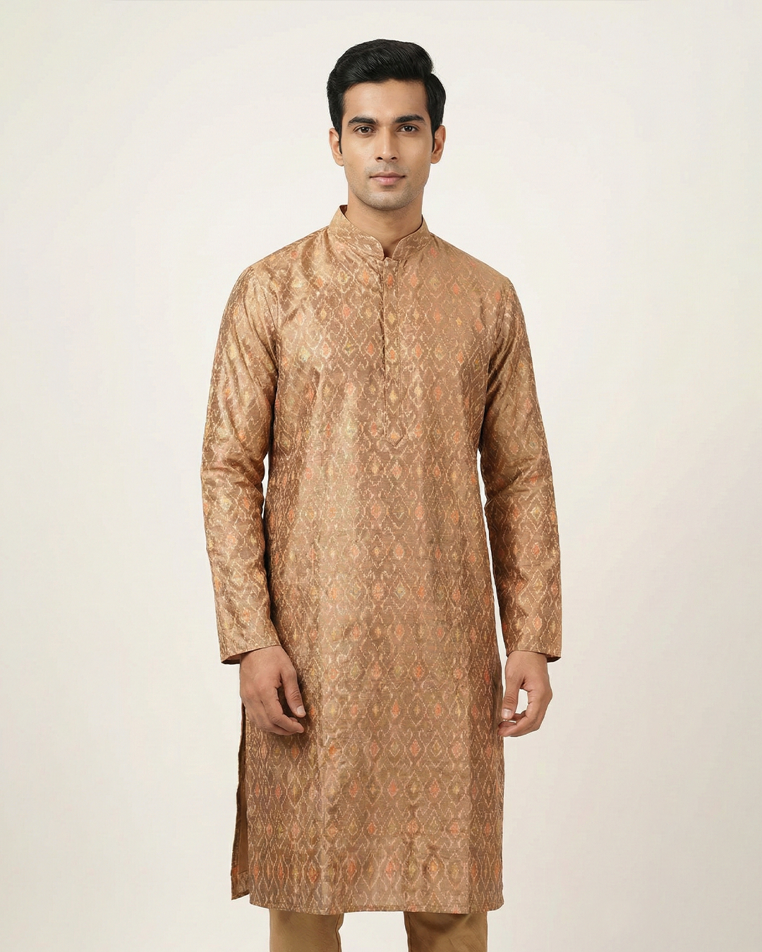 Beige Handwoven Raw Silk Ikkat Kurta