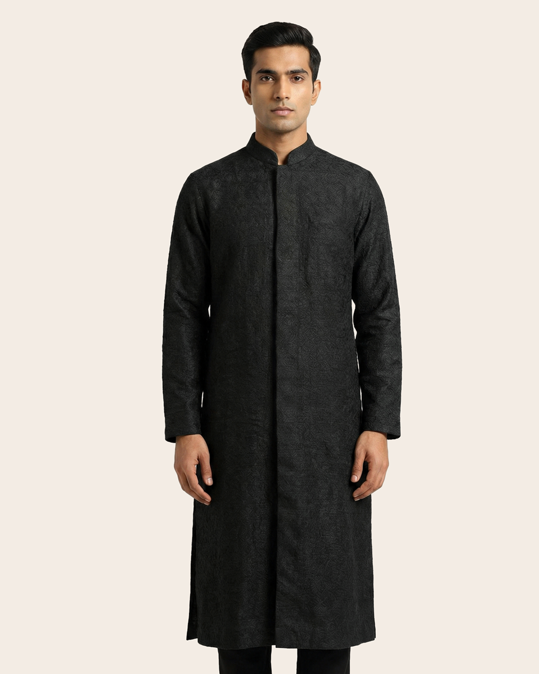 Black Hand Chikankari Embroidered Sherwani