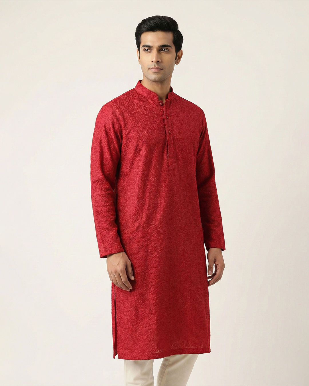 Red Hand Chikankari Embroidered Kurta