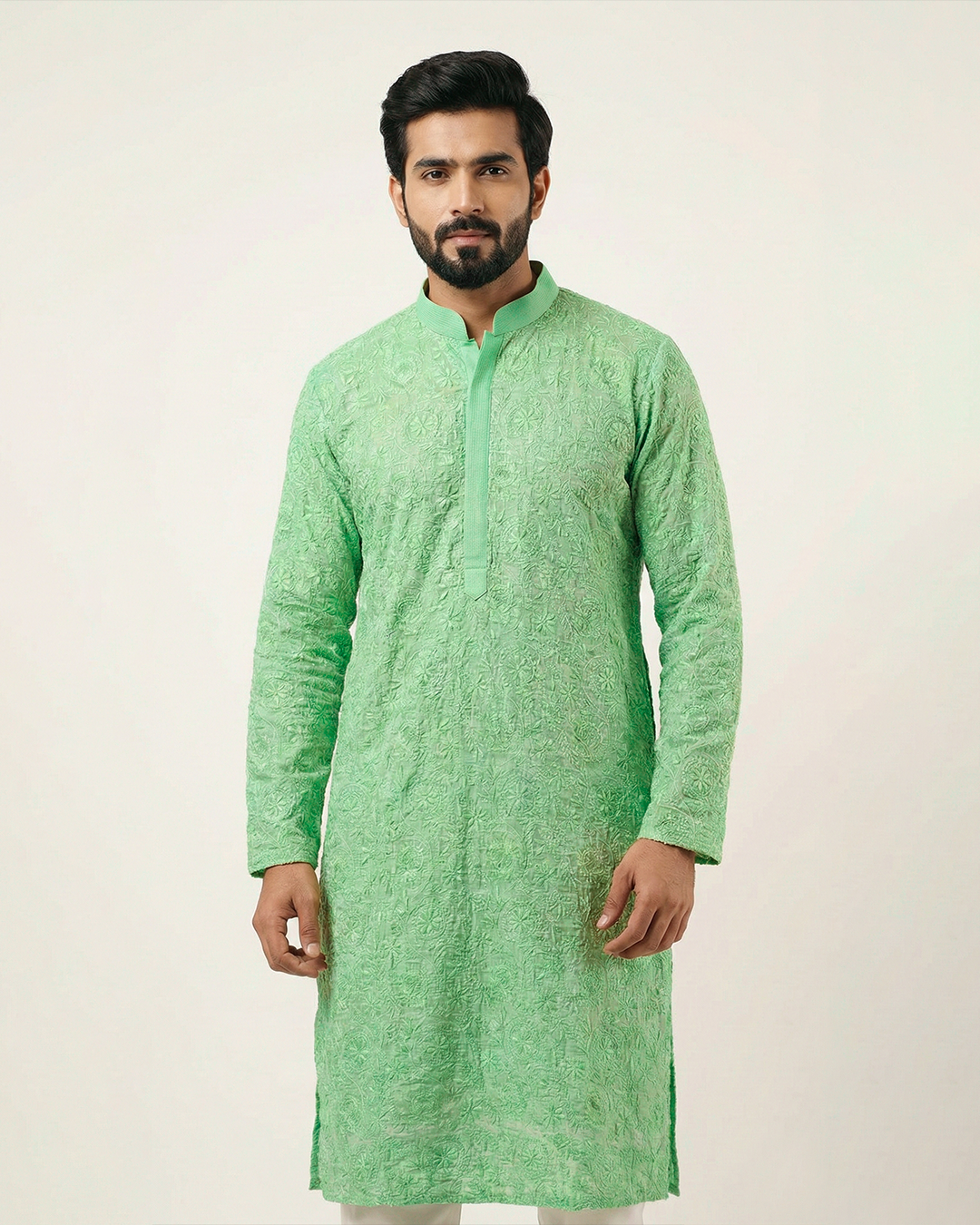 Green Hand Chikankari Embroidered Kurta