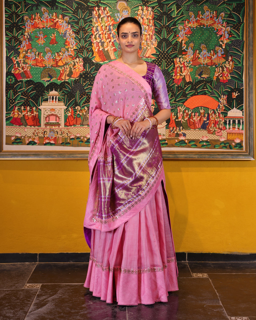 Baby Pink Handwoven Kota Lehenga