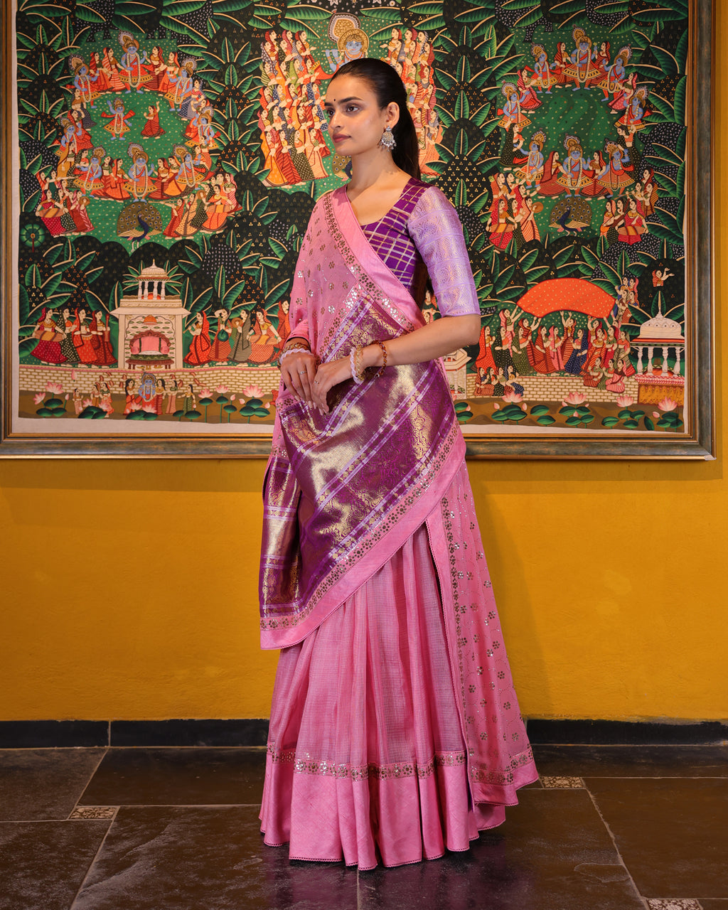 Baby Pink Handwoven Kota Lehenga