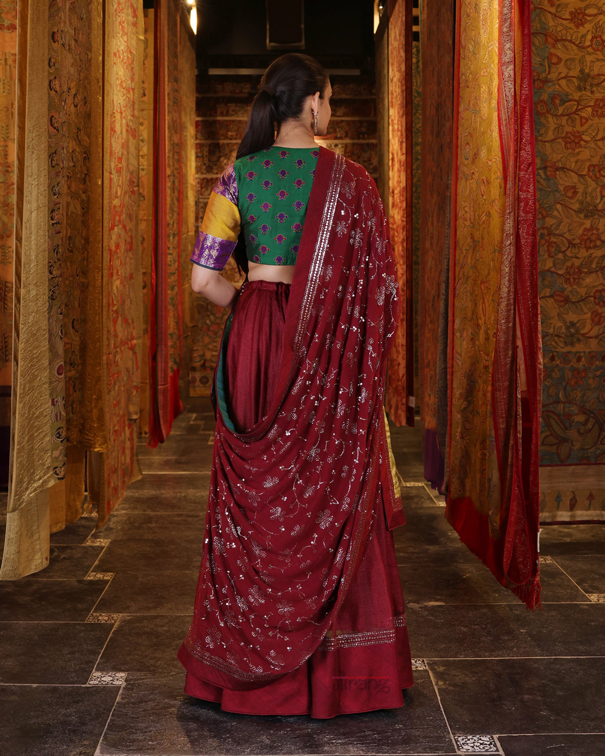 Maroon Handwoven Kota Lehenga
