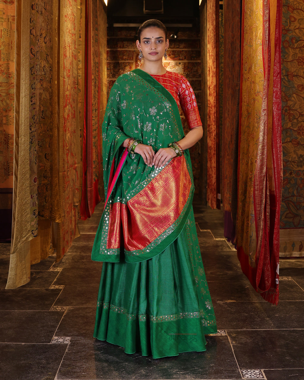 Green Handwoven Kota Lehenga