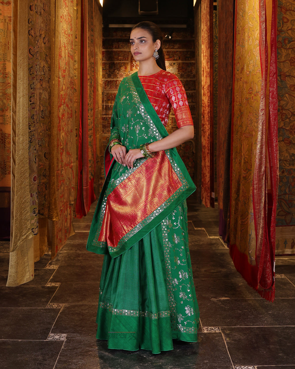 Green Handwoven Kota Lehenga