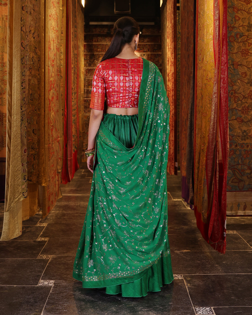 Green Handwoven Kota Lehenga