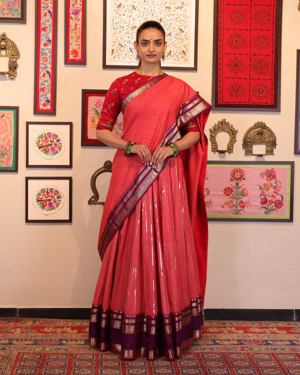 Pink Kantha and Sequence Embroidery Lehenga