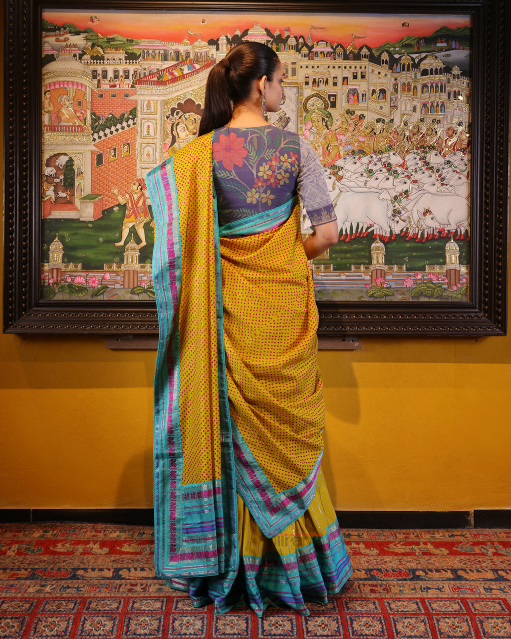 Yellow Kantha and Sequence Embroidery Lehenga
