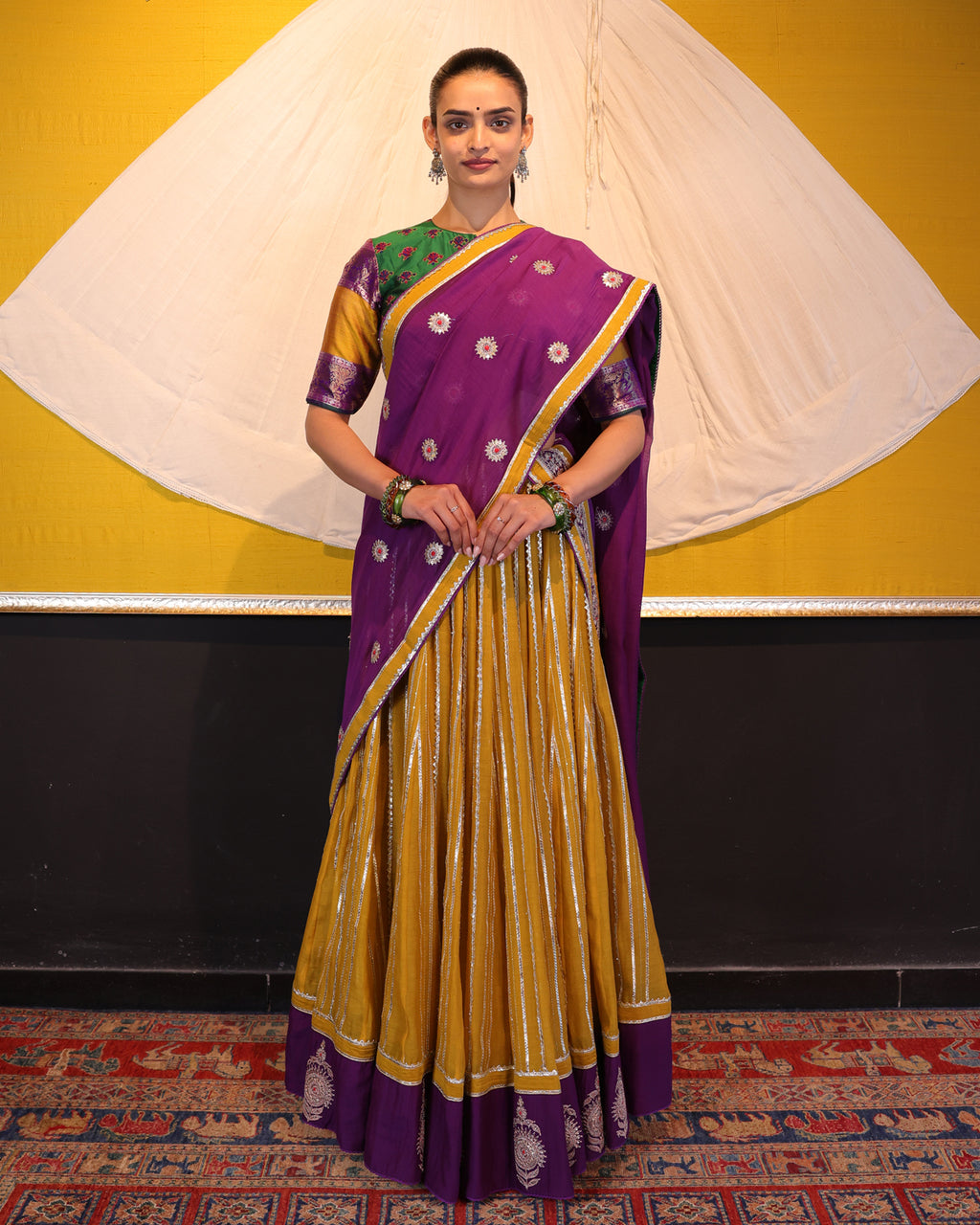 Mustard Yellow Handwoven Chanderi Silk Lehenga