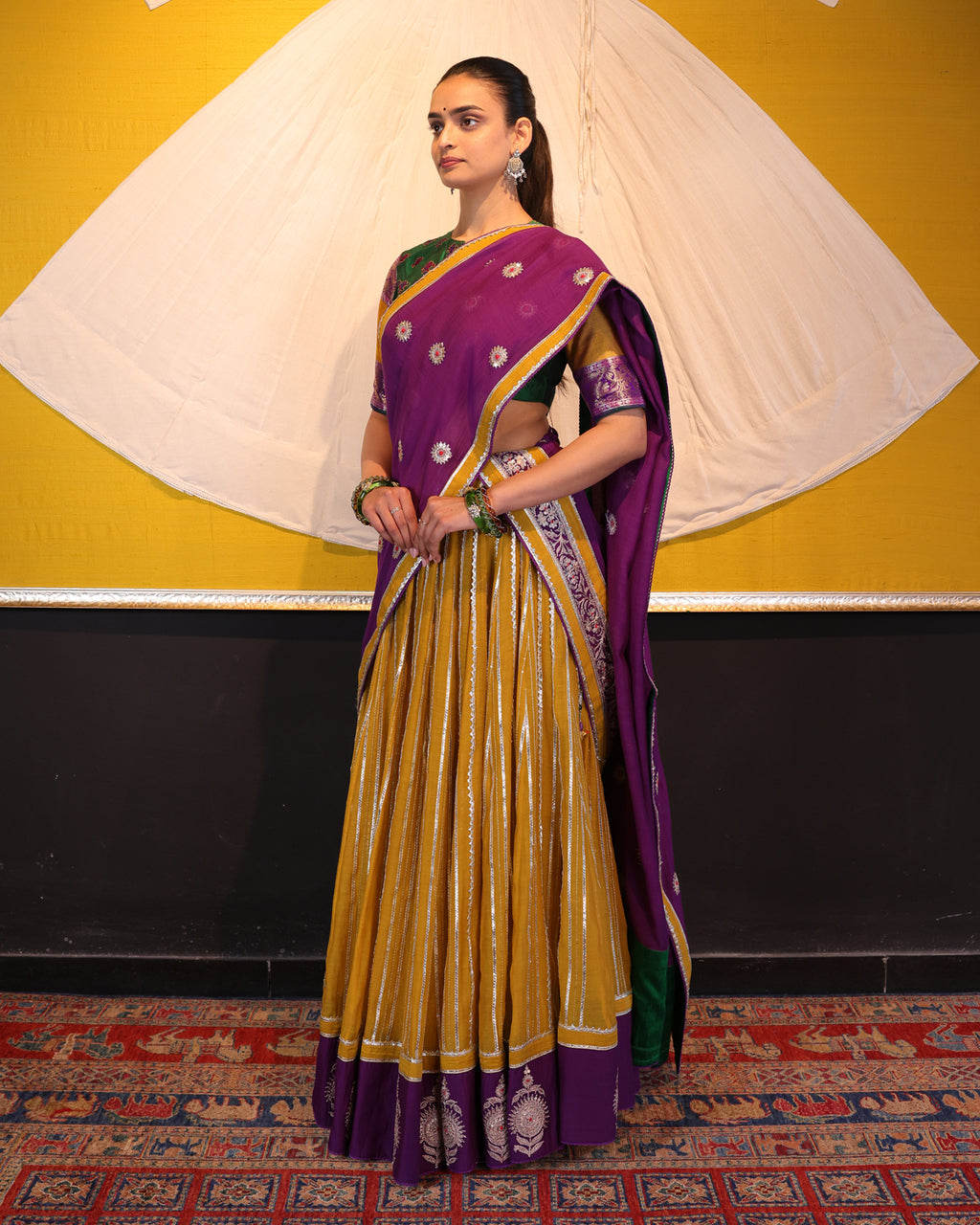 Mustard Yellow Handwoven Chanderi Silk Lehenga