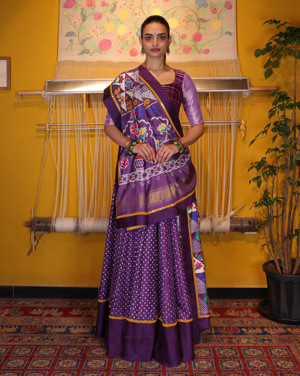 Purple Handwoven Bandhani Silk Lehenga