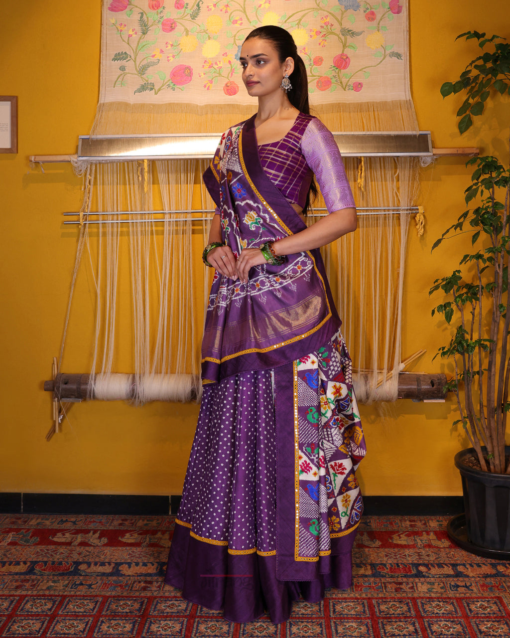 Purple Handwoven Bandhani Silk Lehenga