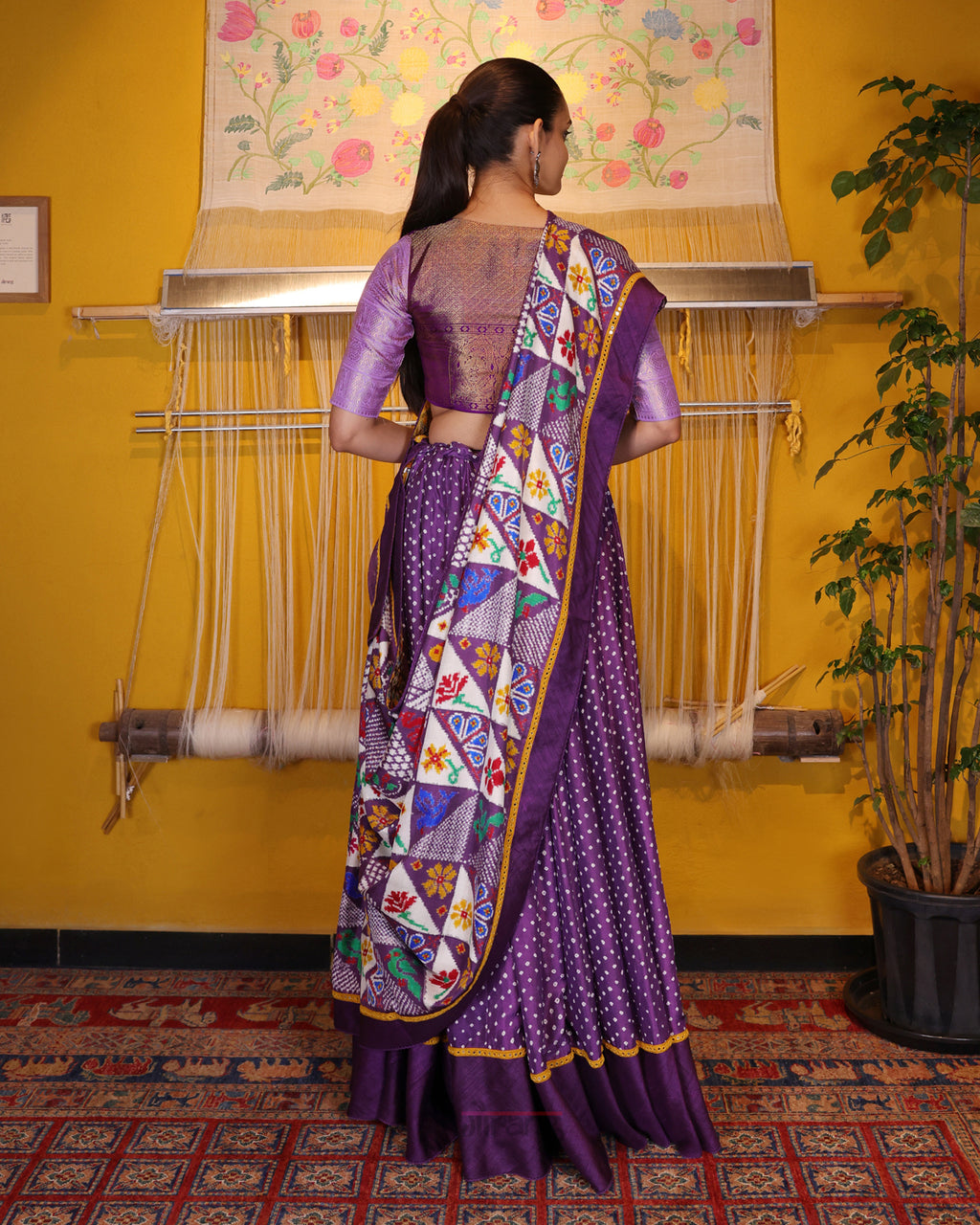 Purple Handwoven Bandhani Silk Lehenga