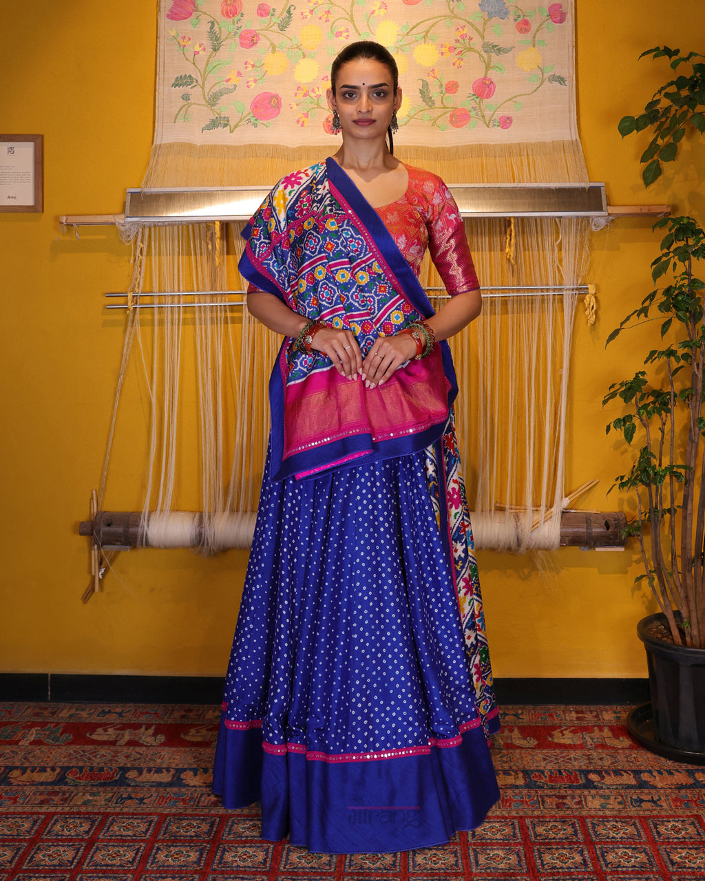 Blue Handwoven Bandhani Silk Lehenga