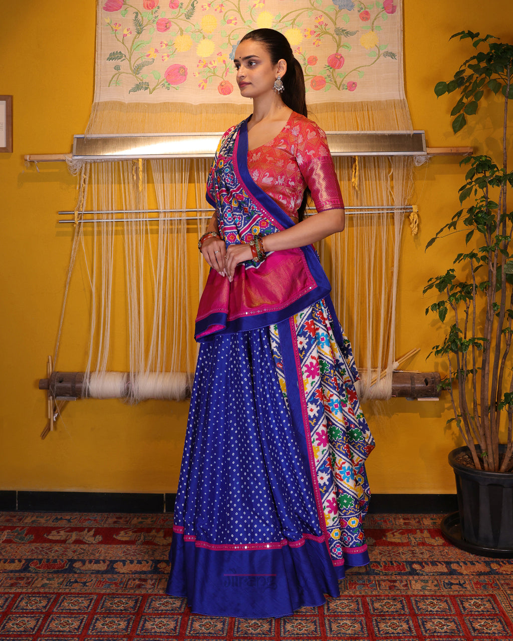 Blue Handwoven Bandhani Silk Lehenga