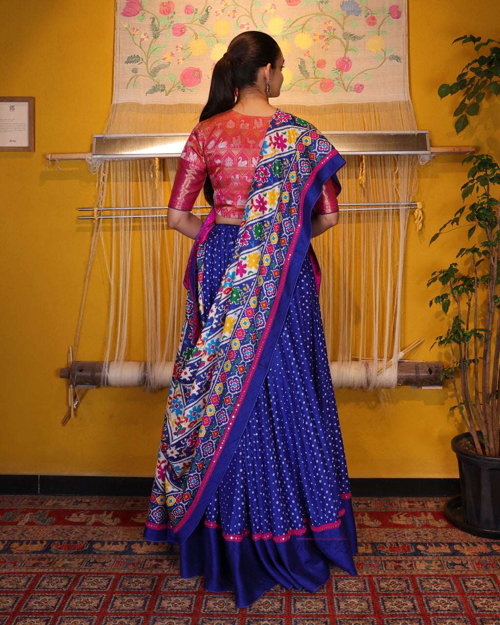 Blue Handwoven Bandhani Silk Lehenga