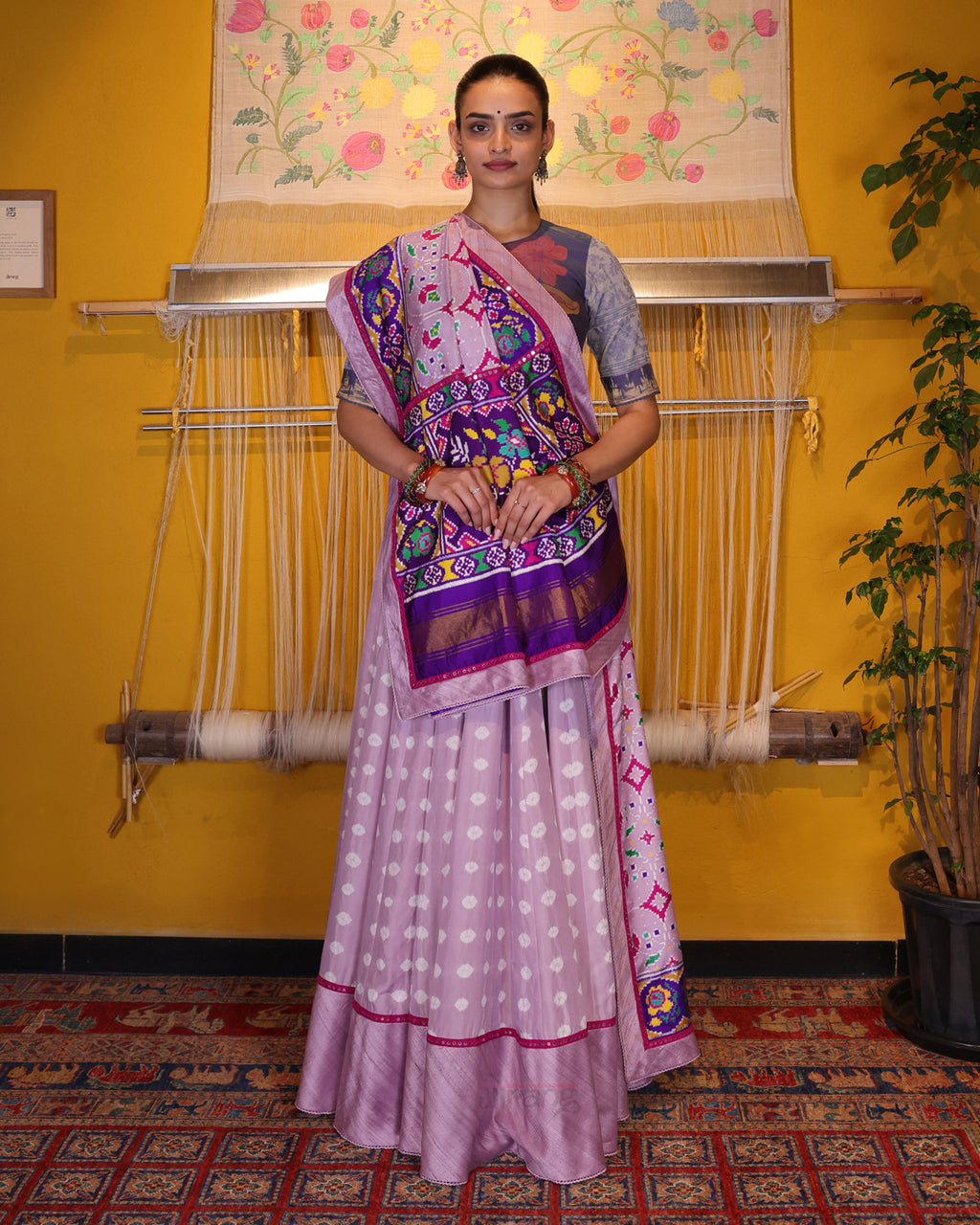 Pink Handwoven Bandhani Silk Lehenga