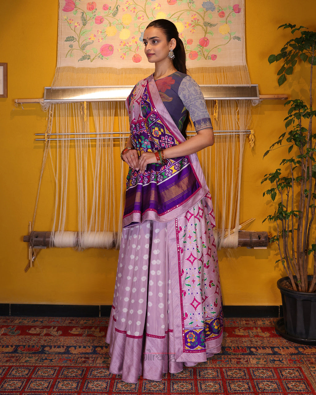 Pink Handwoven Bandhani Silk Lehenga