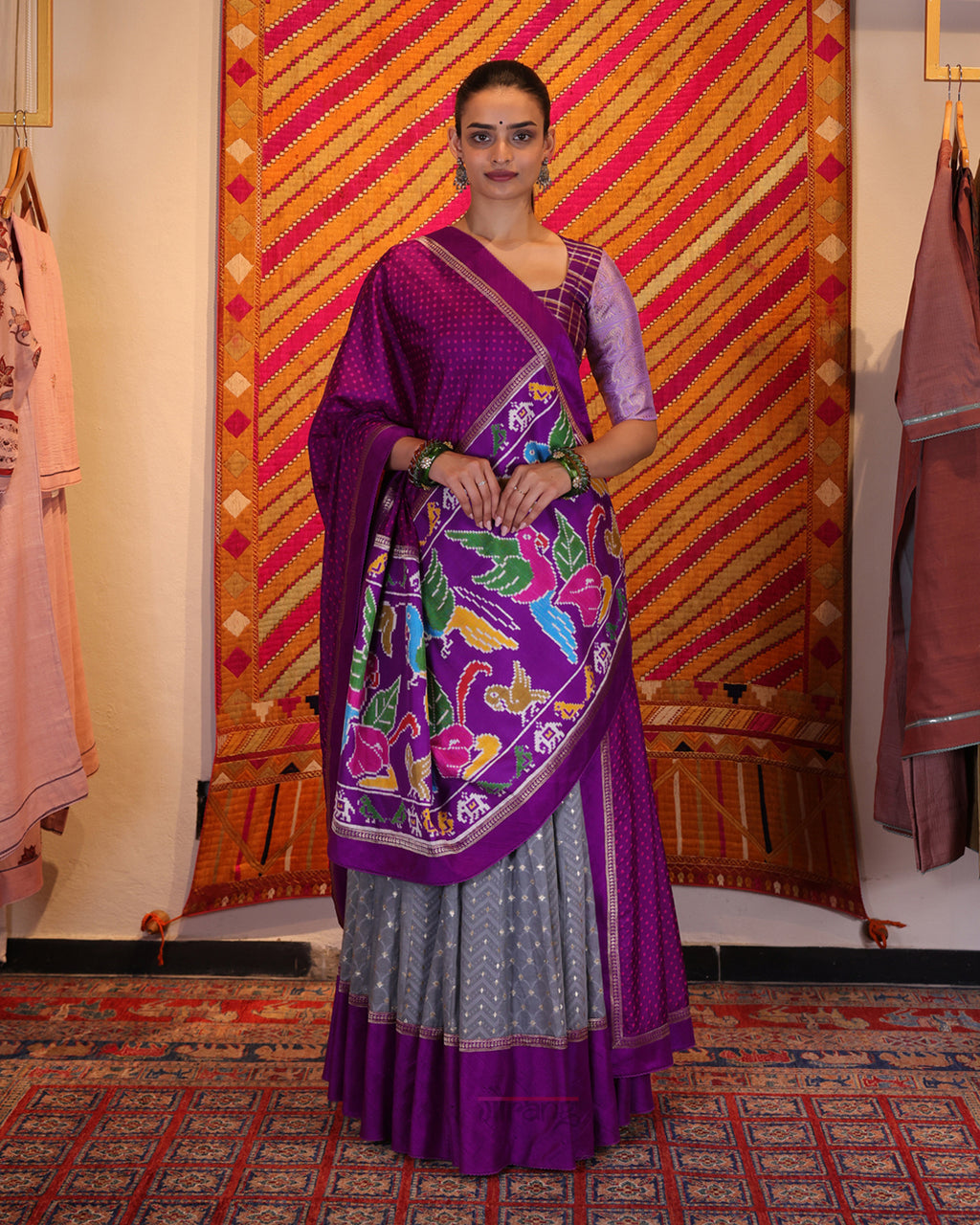 Grey Handwoven Banaras Chanderi Cotton Lehenga