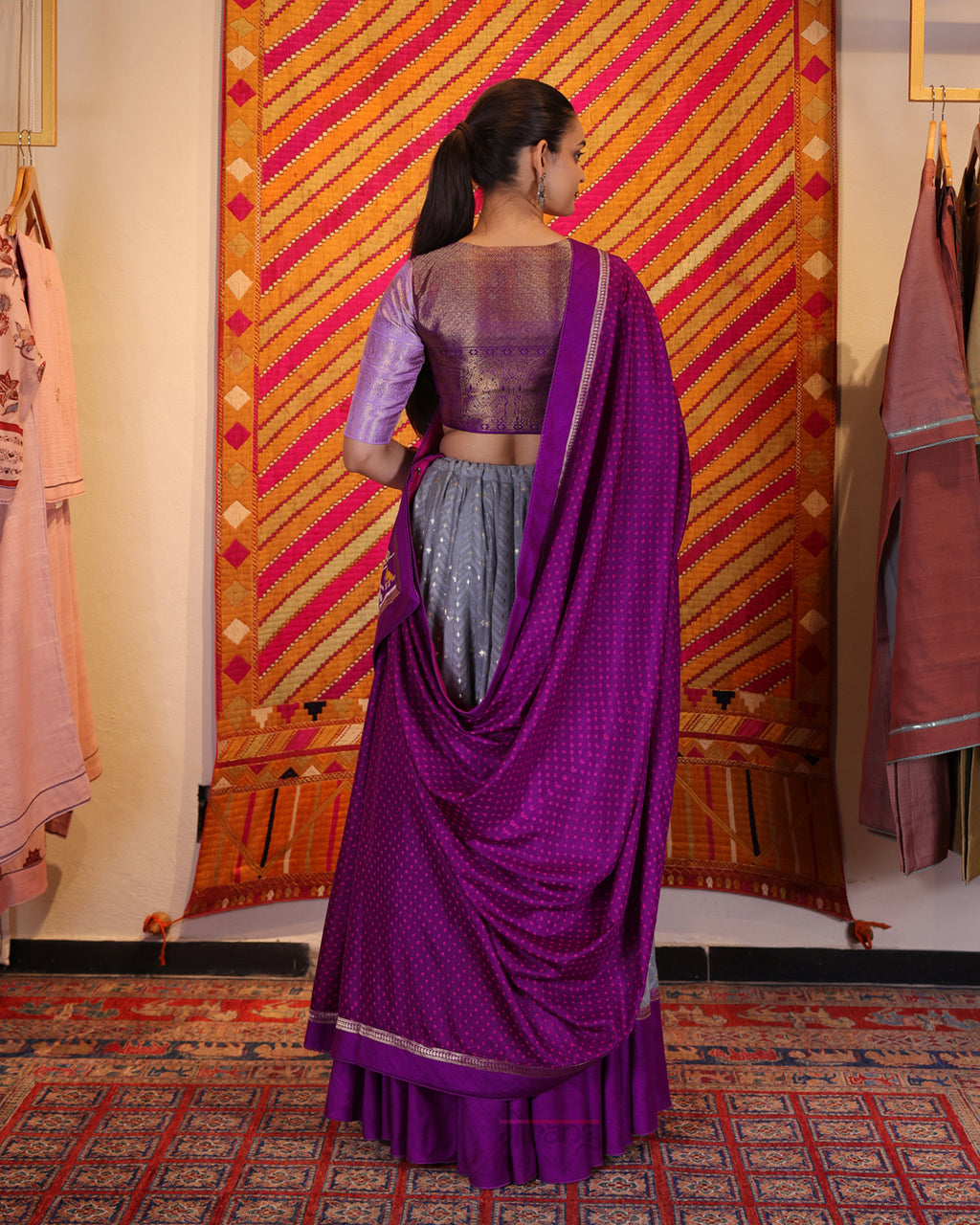 Grey Handwoven Banaras Chanderi Cotton Lehenga