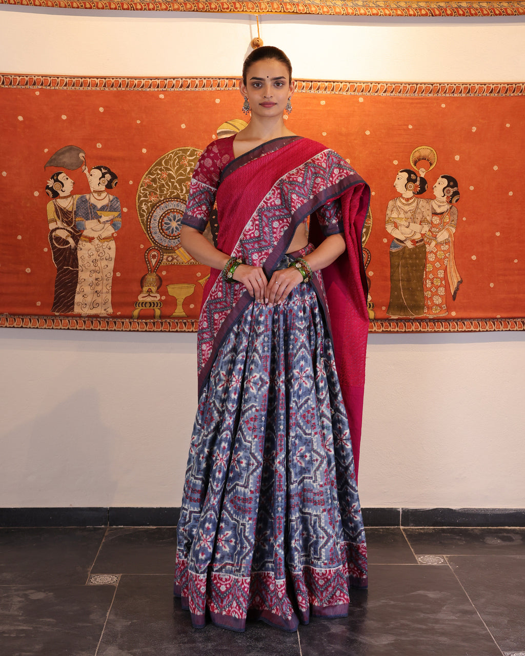 Indigo Handwoven Silk Double Ikat Lehenga