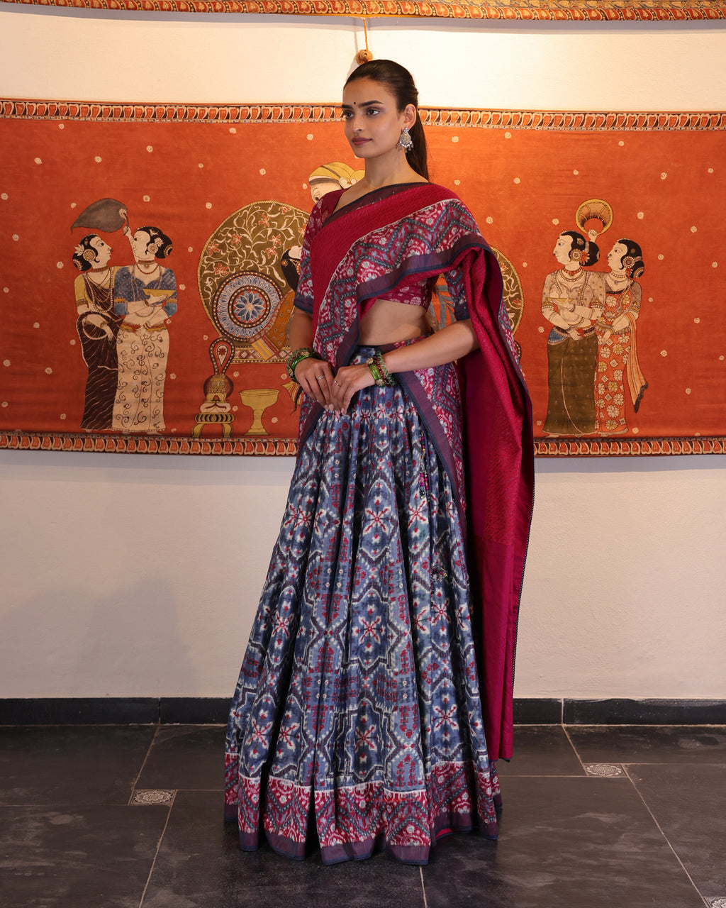 Indigo Handwoven Silk Double Ikat Lehenga