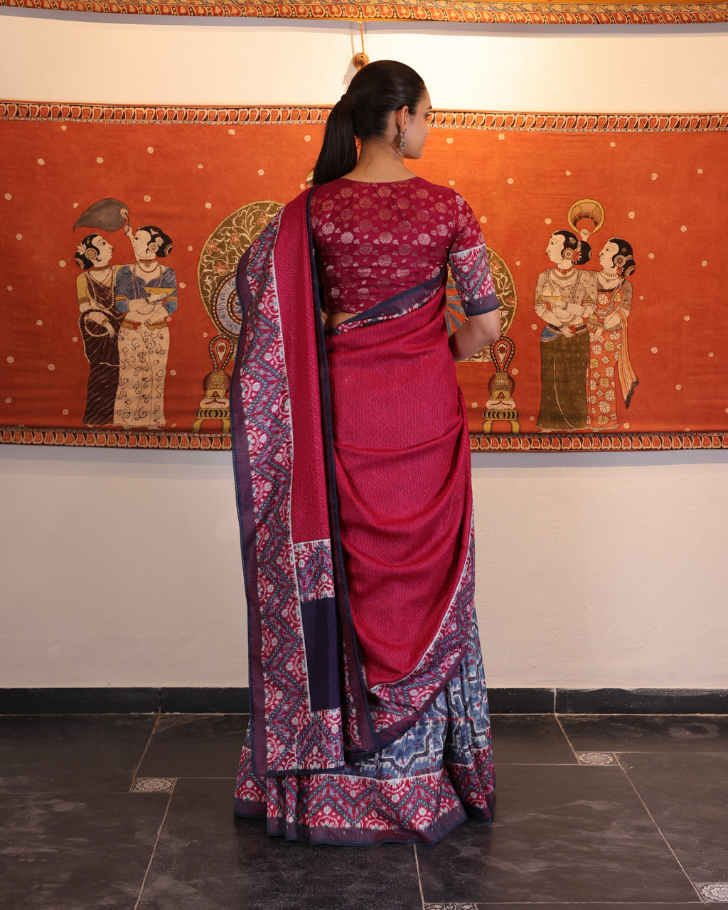 Indigo Handwoven Silk Double Ikat Lehenga