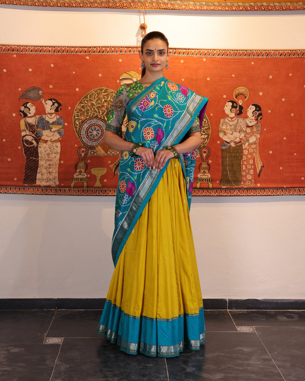 Yellow Handwoven Banaras Chanderi Cotton Lehenga