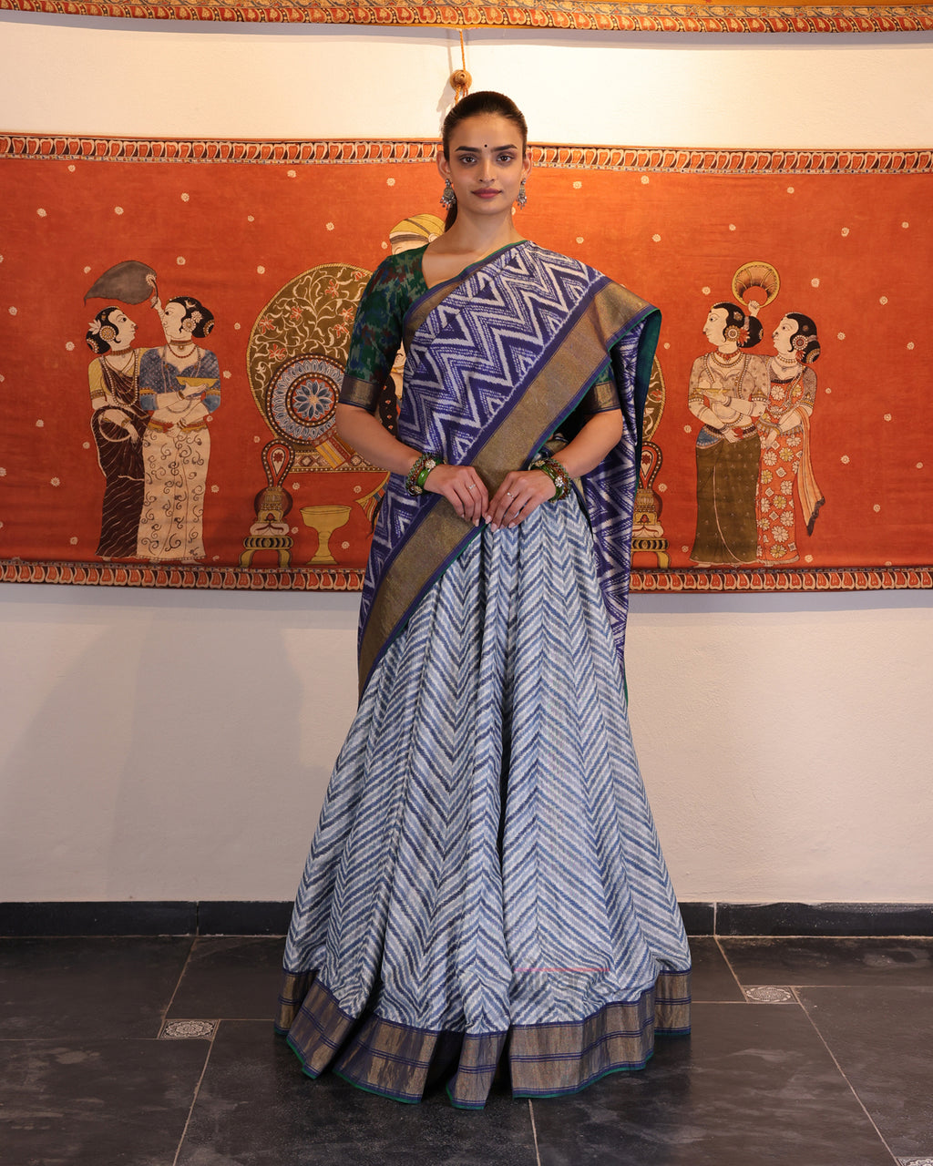 Indigo Handwoven Silk Double Ikat Lehenga