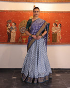 Indigo Handwoven Silk Double Ikat Lehenga