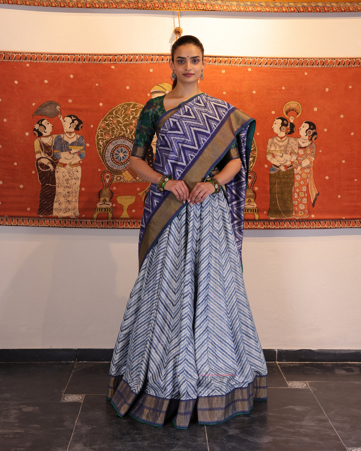 Indigo Handwoven Silk Double Ikat Lehenga