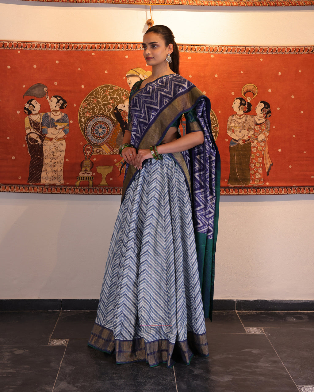 Indigo Handwoven Silk Double Ikat Lehenga