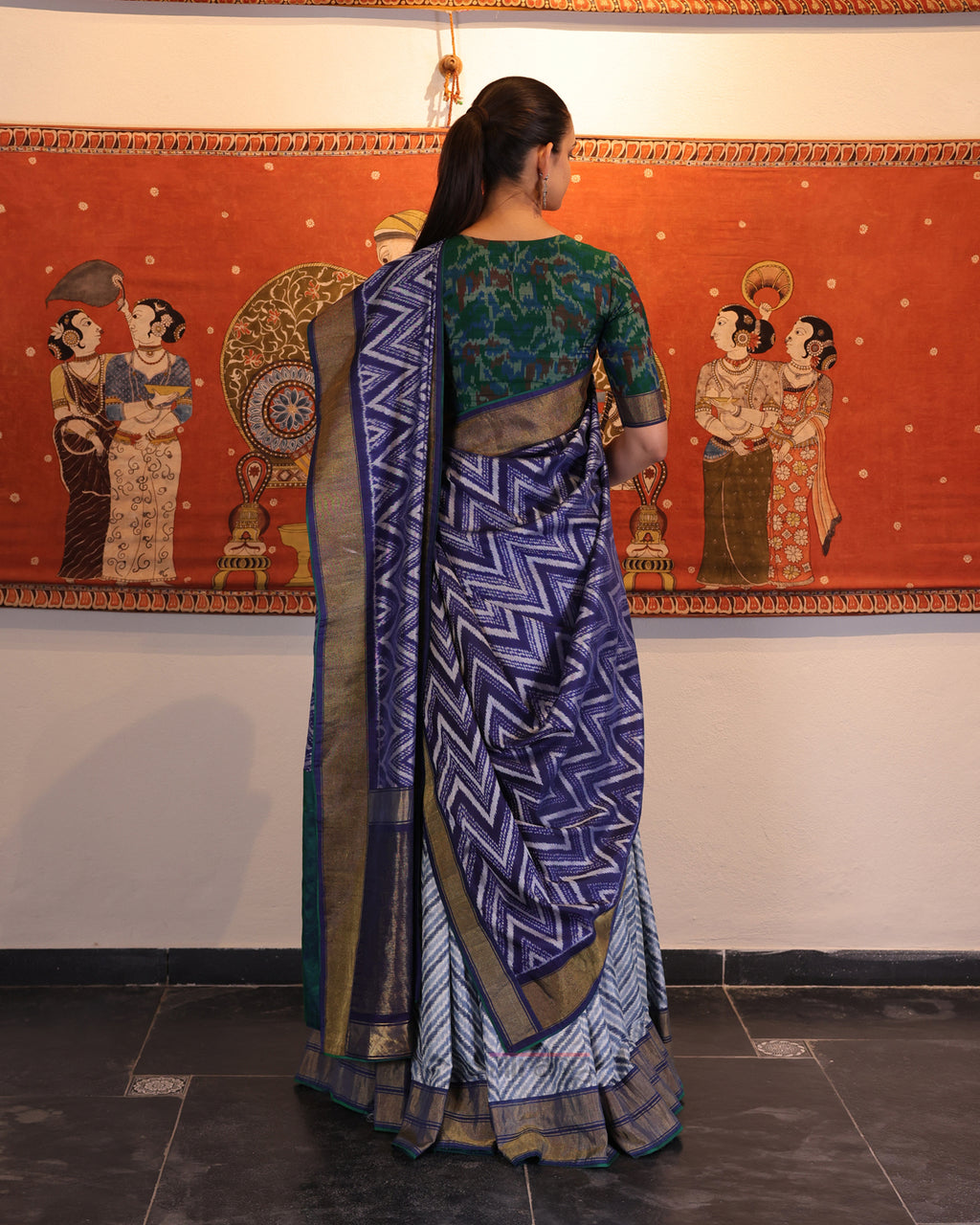 Indigo Handwoven Silk Double Ikat Lehenga