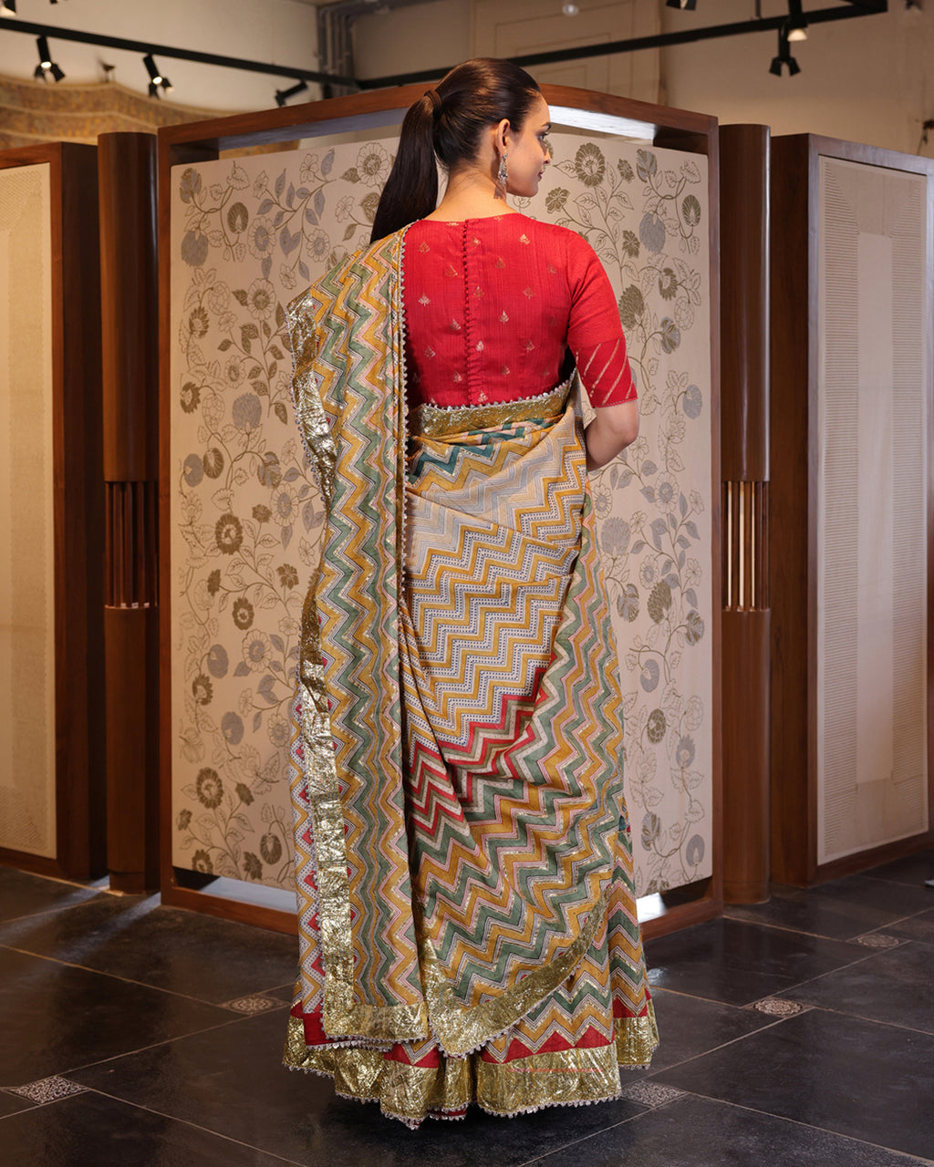 Beige Leheria Tussar Silk Lehenga