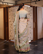 Beige Leheria Tussar Silk Lehenga