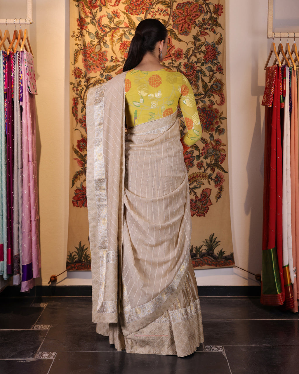 Beige Handwoven Chanderi Silk Lehenga